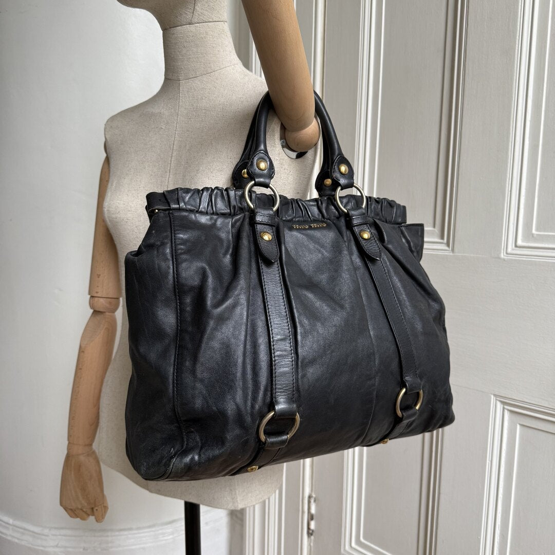 Miu Miu XL Vitello Leather Black Handbag