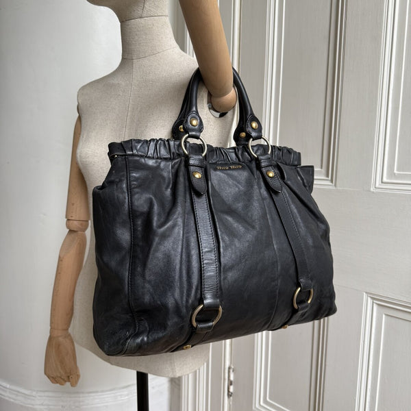 Miu Miu XL Vitello Leather Black Handbag