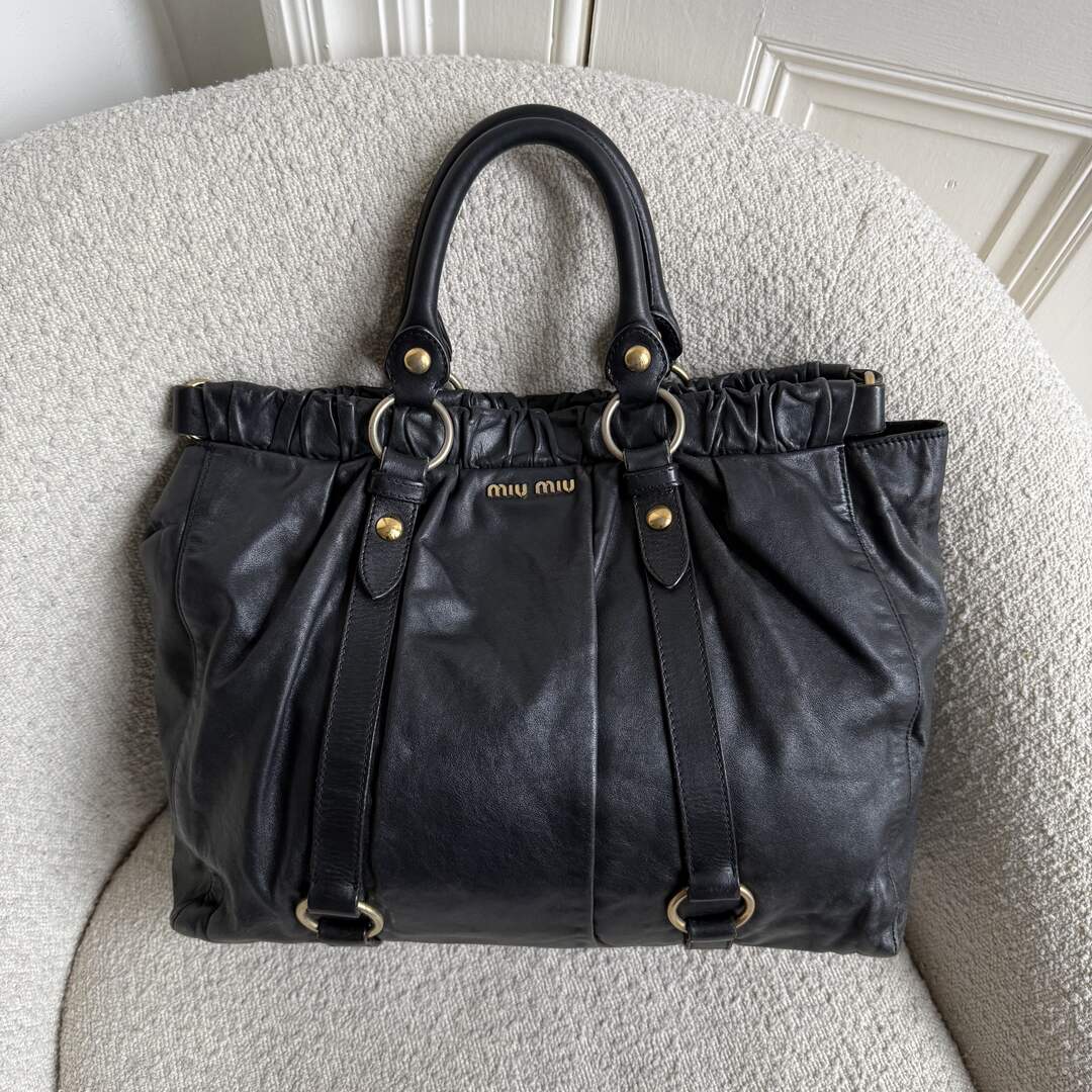 Miu Miu XL Vitello Leather Black Handbag