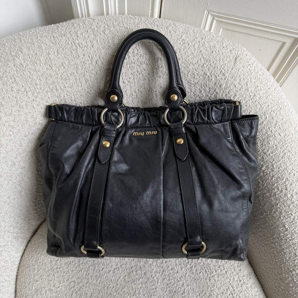 Miu Miu XL Vitello Leather Black Handbag