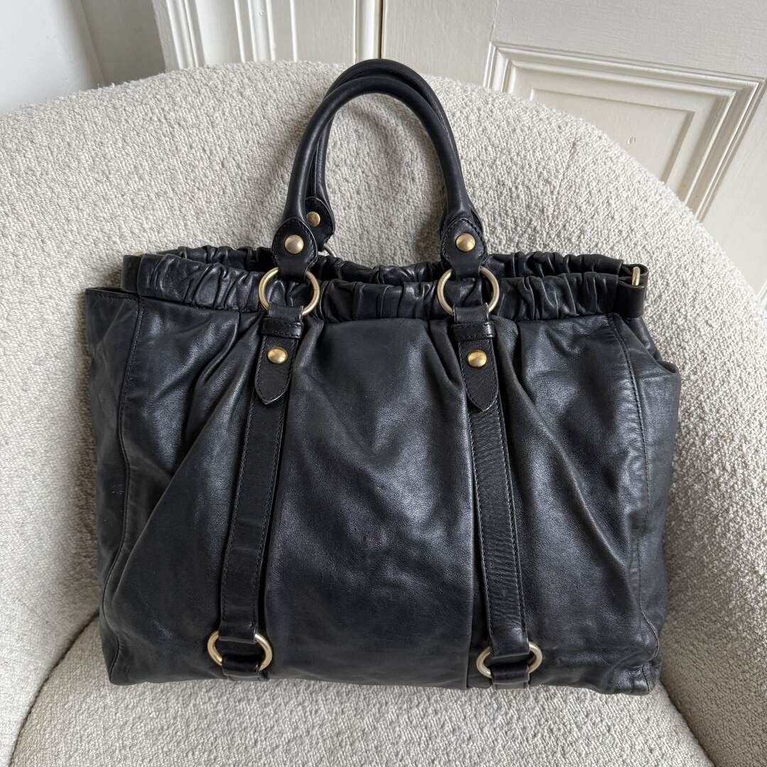 Miu Miu XL Vitello Leather Black Handbag