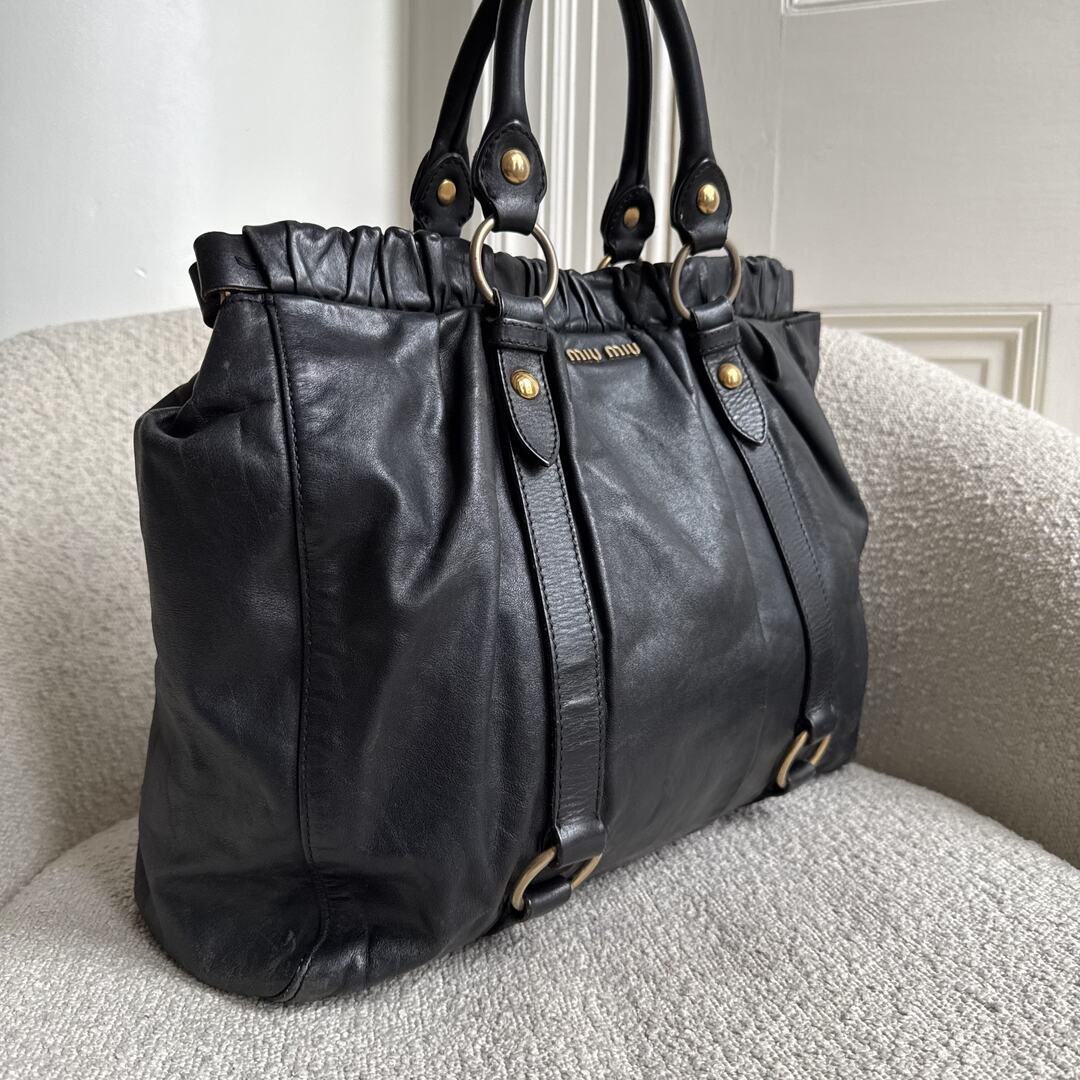 Miu Miu XL Vitello Leather Black Handbag