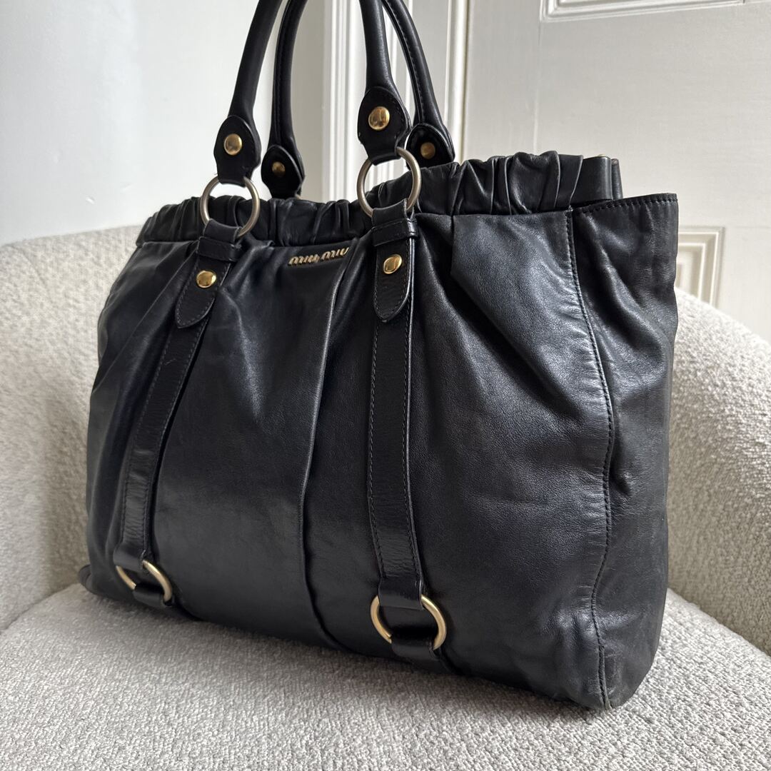 Miu Miu XL Vitello Leather Black Handbag