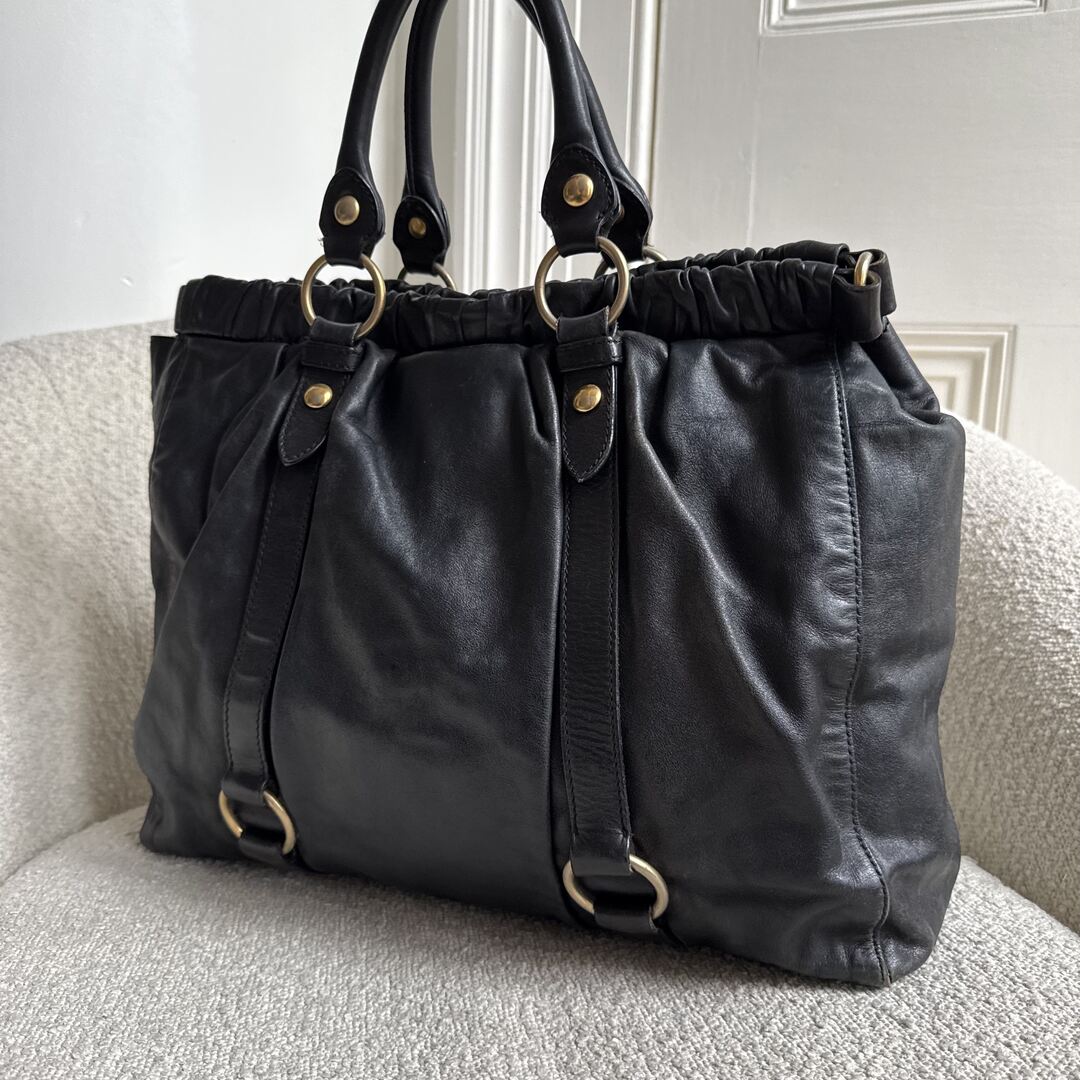 Miu Miu XL Vitello Leather Black Handbag