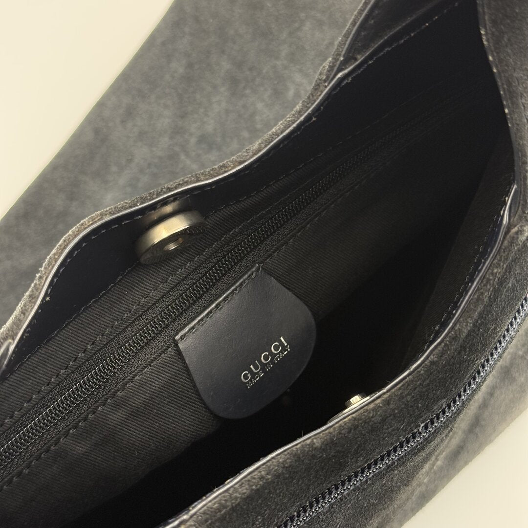 Gucci Tom Ford Era Suede Black Zip Shoulder Bag