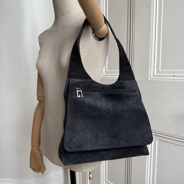 Gucci Tom Ford Era Suede Black Zip Shoulder Bag