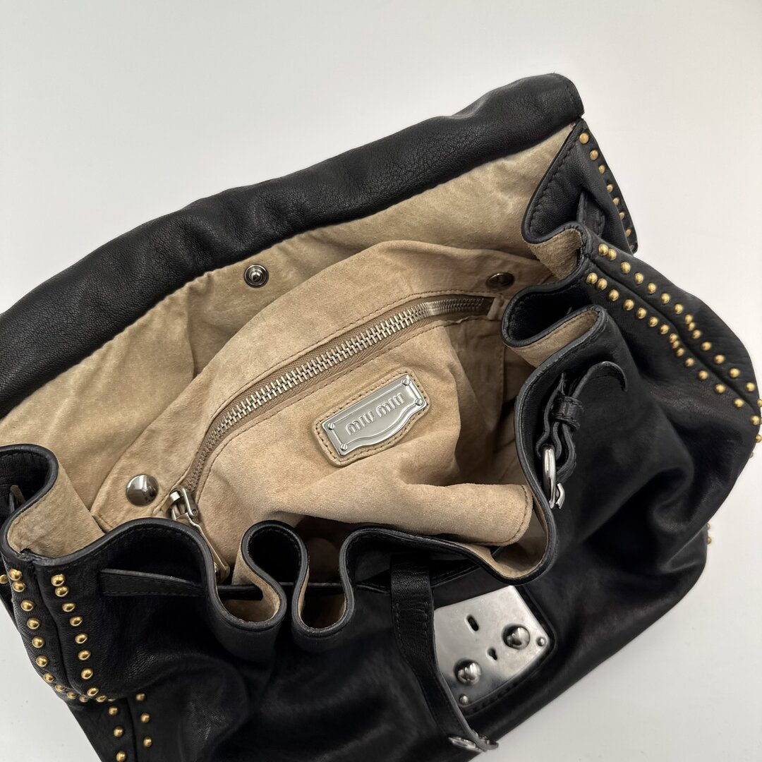 Miu Miu Studded Black Leather Handbag