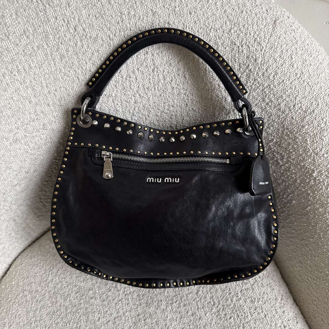 Miu Miu Studded Black Leather Handbag