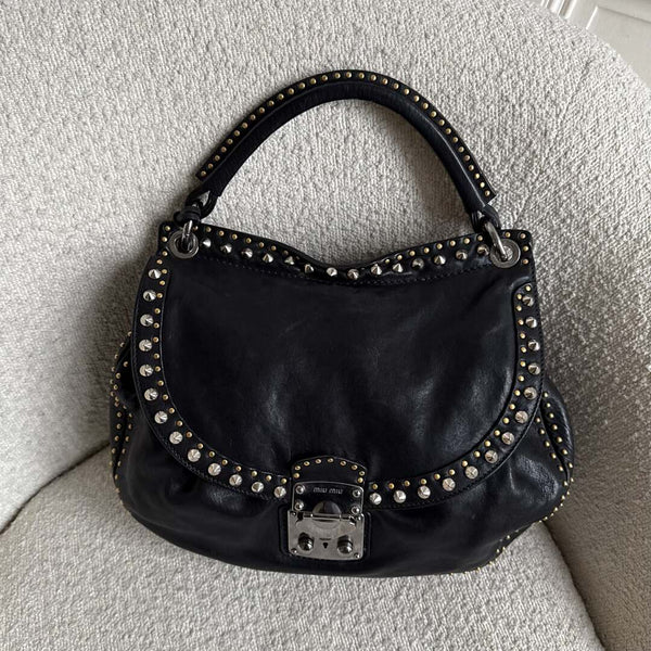 Miu Miu Studded Black Leather Handbag