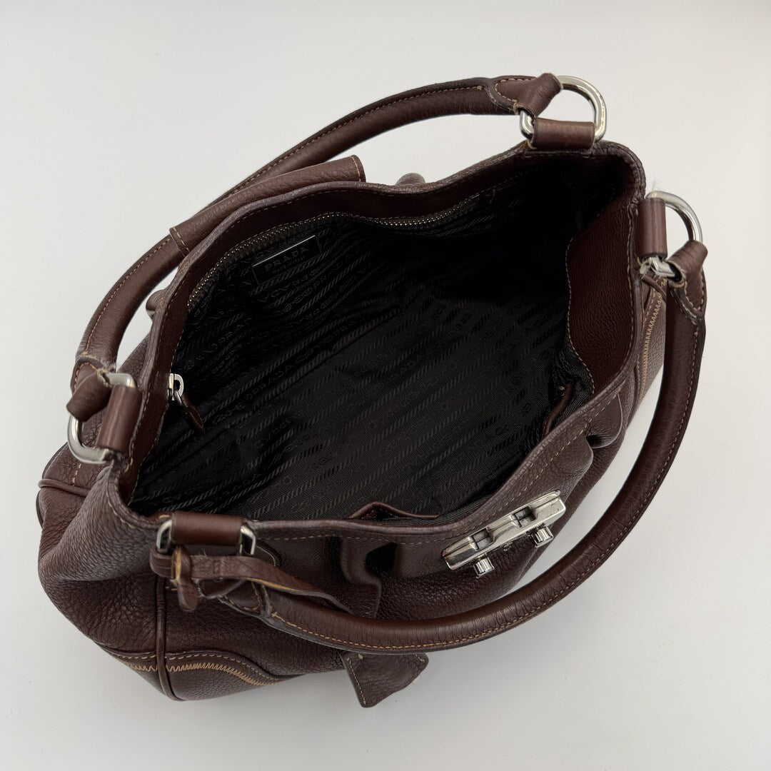 2007 Prada Vitello Daino Hobo Leather Brown Shoulder Bag
