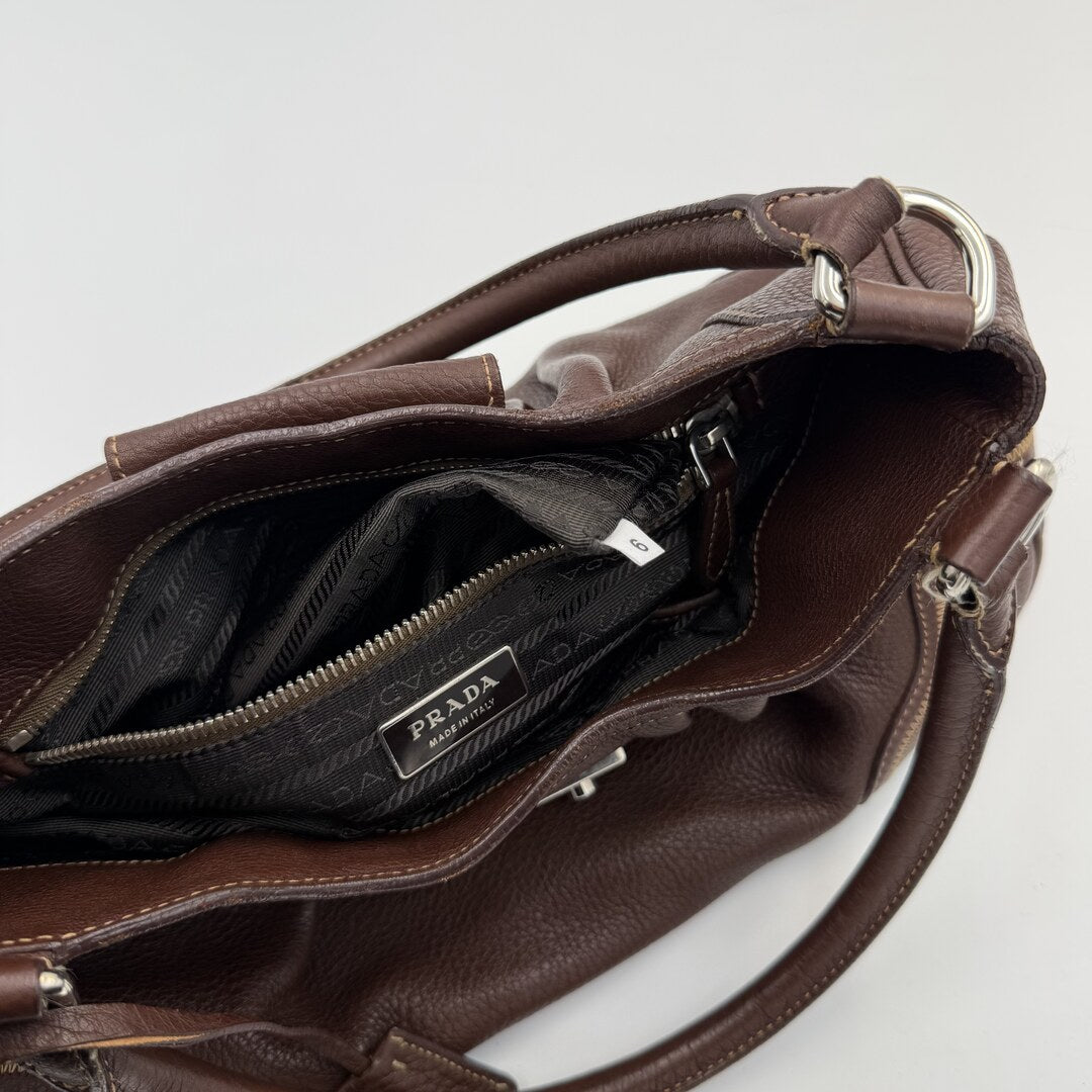 2007 Prada Vitello Daino Hobo Leather Brown Shoulder Bag