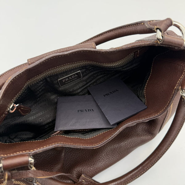 2007 Prada Vitello Daino Hobo Leather Brown Shoulder Bag