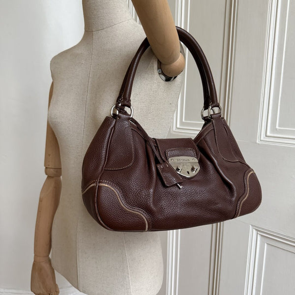 2007 Prada Vitello Daino Hobo Leather Brown Shoulder Bag