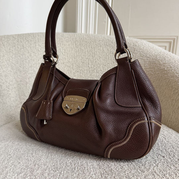2007 Prada Vitello Daino Hobo Leather Brown Shoulder Bag