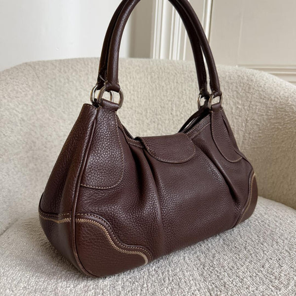 2007 Prada Vitello Daino Hobo Leather Brown Shoulder Bag