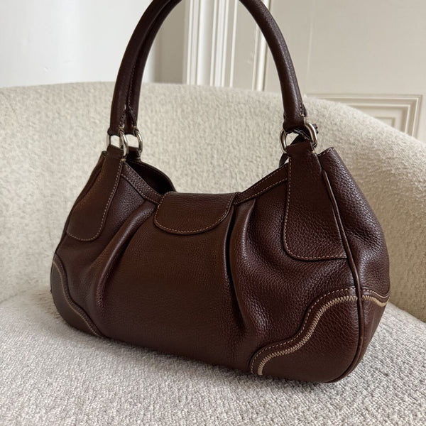 2007 Prada Vitello Daino Hobo Leather Brown Shoulder Bag