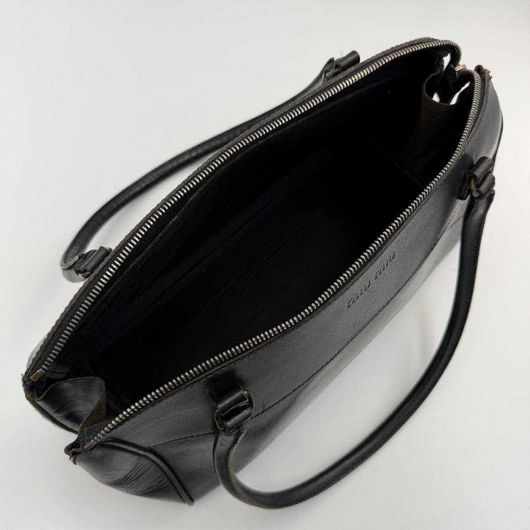 Archive Miu Miu Black Leather Boston Shoulder Bag