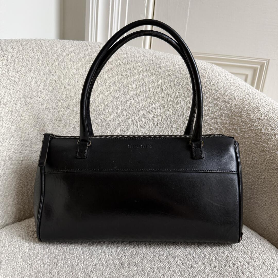Archive Miu Miu Black Leather Boston Shoulder Bag