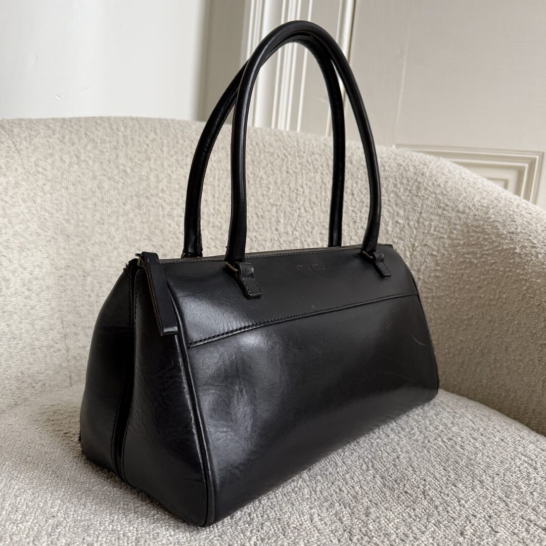 Archive Miu Miu Black Leather Boston Shoulder Bag