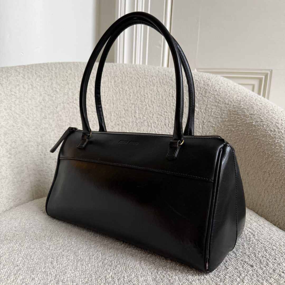 Archive Miu Miu Black Leather Boston Shoulder Bag