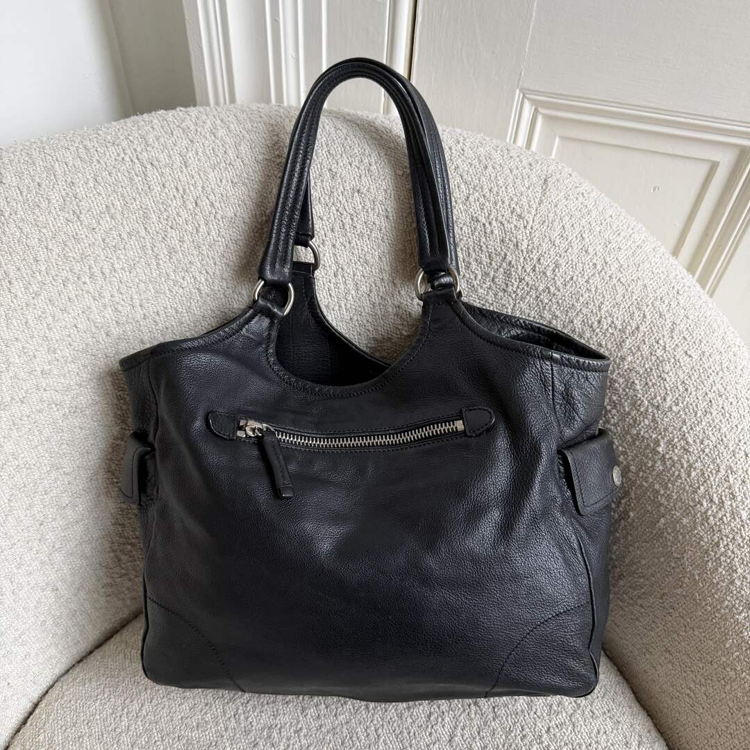 Prada Vitello Bufalino Pocket Leather Black Tote Bag