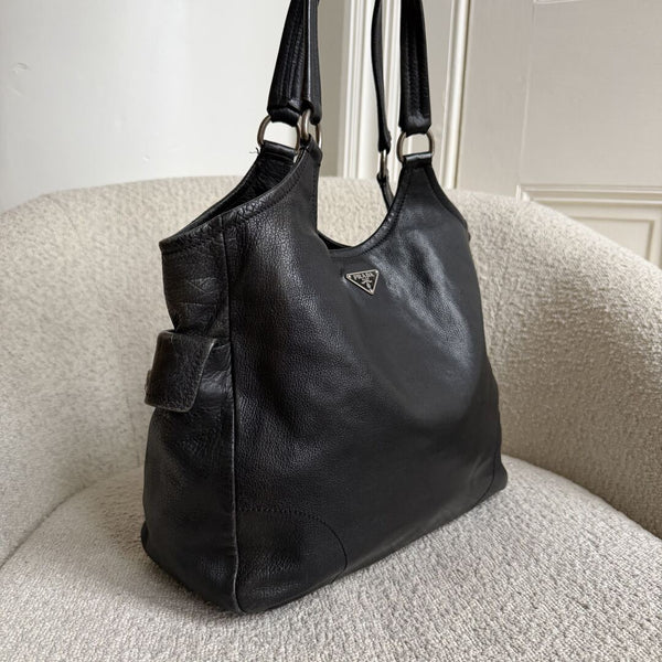 Prada Vitello Bufalino Pocket Leather Black Tote Bag