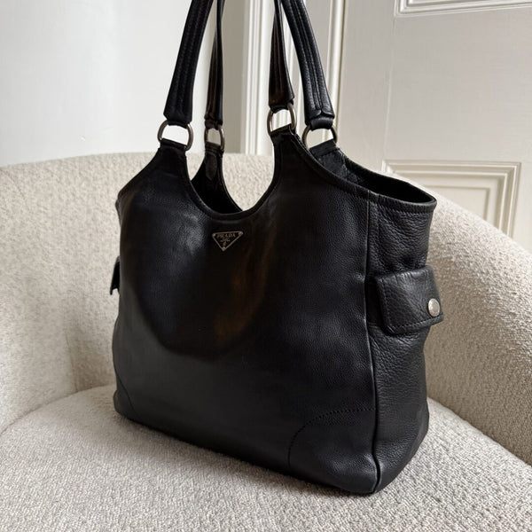 Prada Vitello Bufalino Pocket Leather Black Tote Bag