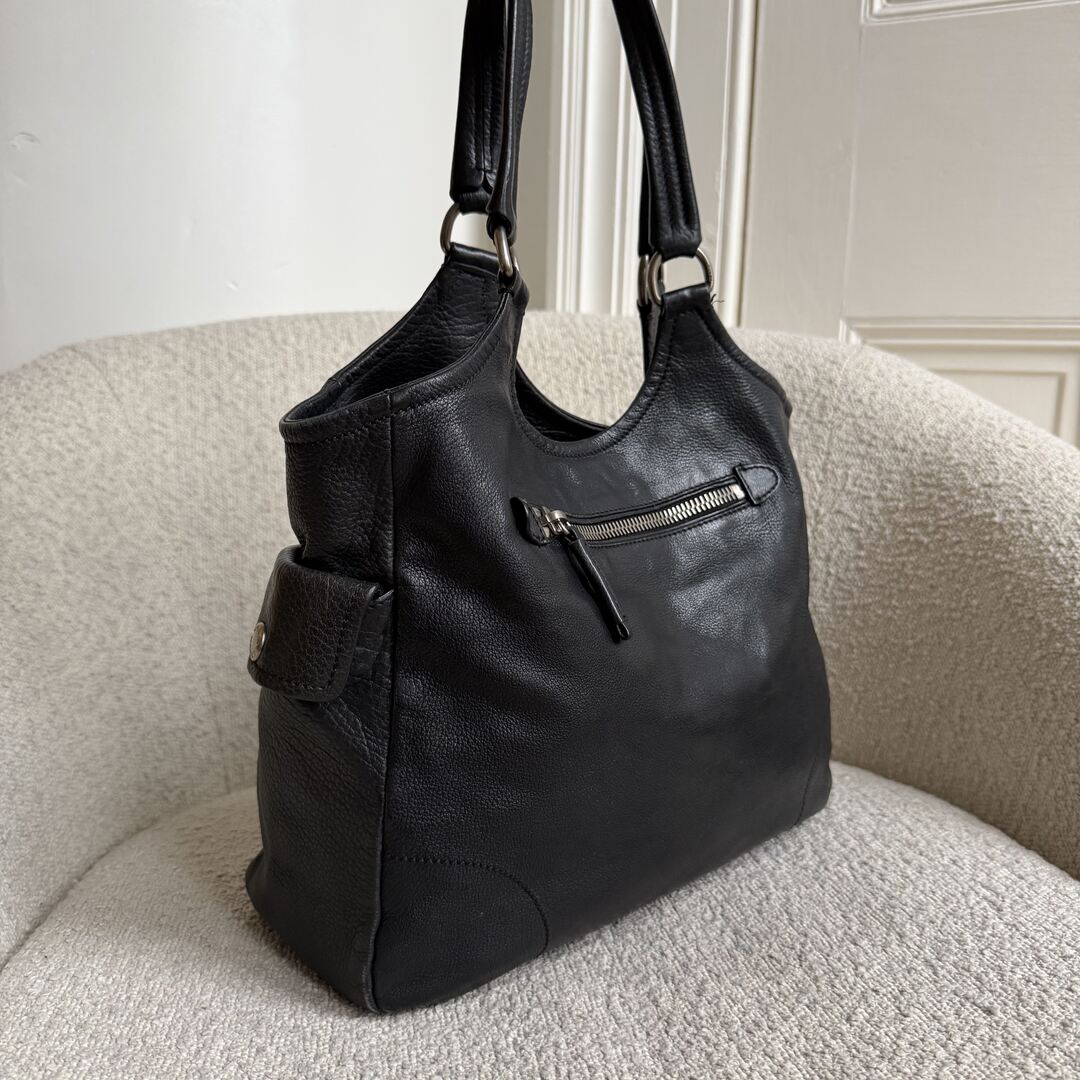 Prada Vitello Bufalino Pocket Leather Black Tote Bag