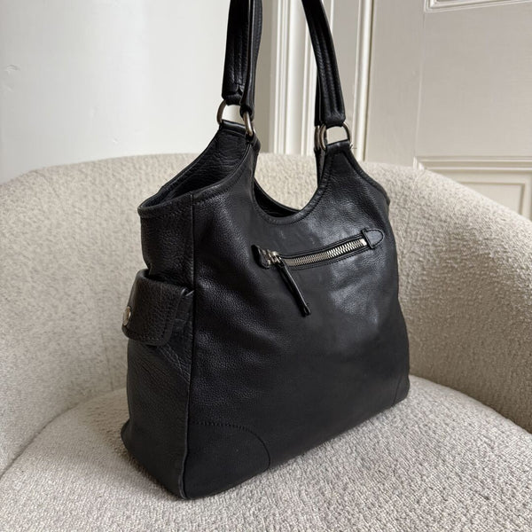 Prada Vitello Bufalino Pocket Leather Black Tote Bag