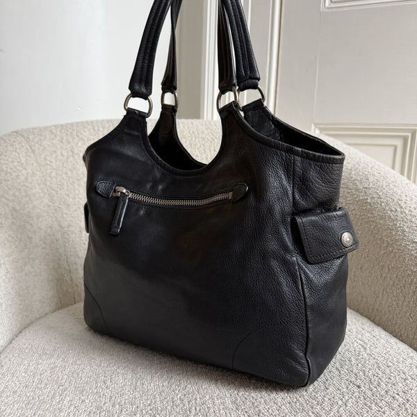 Prada Vitello Bufalino Pocket Leather Black Tote Bag