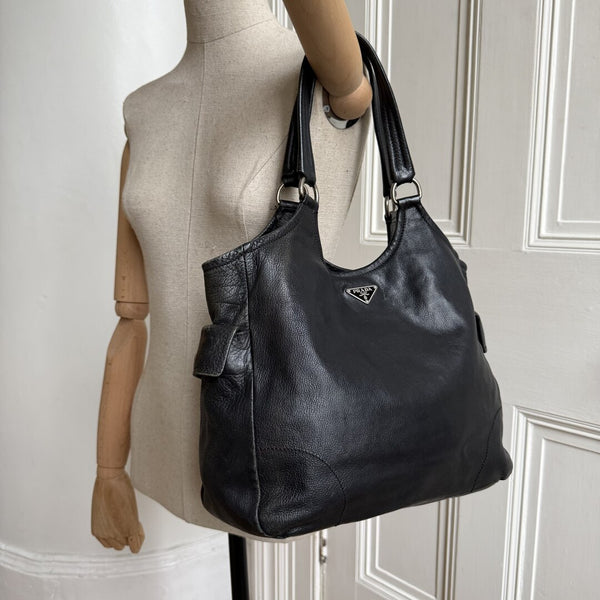 Prada Vitello Bufalino Pocket Leather Black Tote Bag