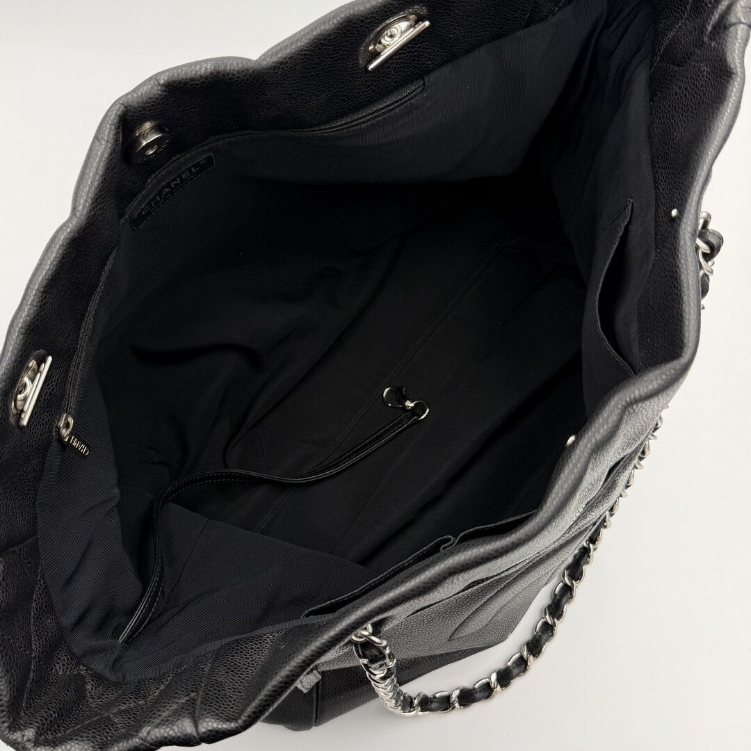 2005 Chanel Timeless Classic Black Leather Chain Tote Bag