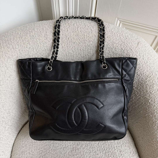 2005 Chanel Timeless Classic Black Leather Chain Tote Bag
