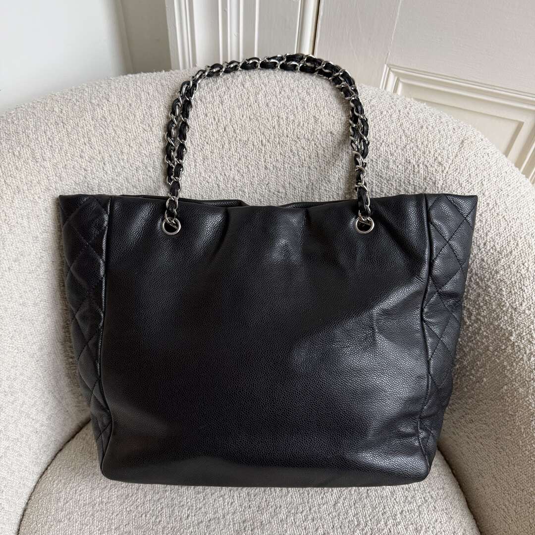 2005 Chanel Timeless Classic Black Leather Chain Tote Bag