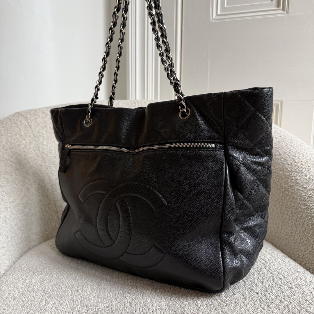 2005 Chanel Timeless Classic Black Leather Chain Tote Bag
