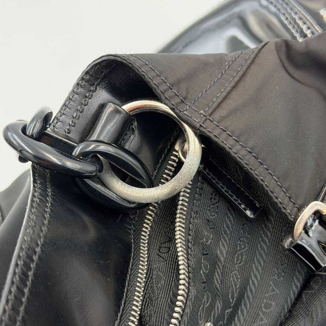 Prada Nylon Chain Patent Black Shoulder Bag