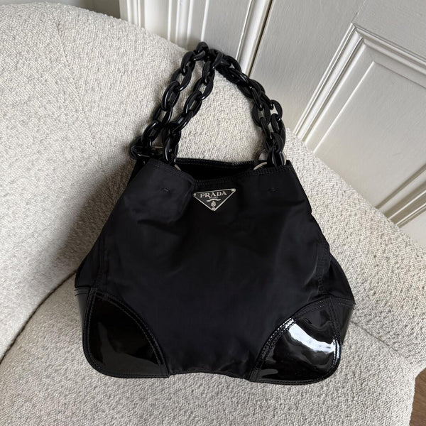 Prada Nylon Chain Patent Black Shoulder Bag – JennyHayley