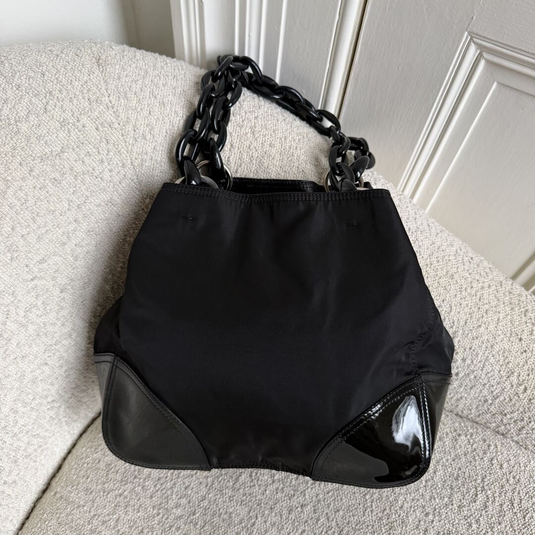 Prada Nylon Chain Patent Black Shoulder Bag