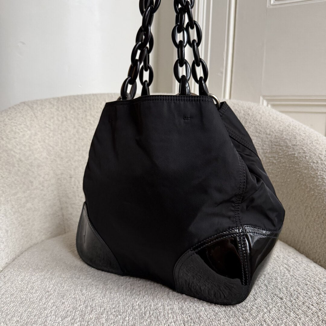 Prada Nylon Chain Patent Black Shoulder Bag