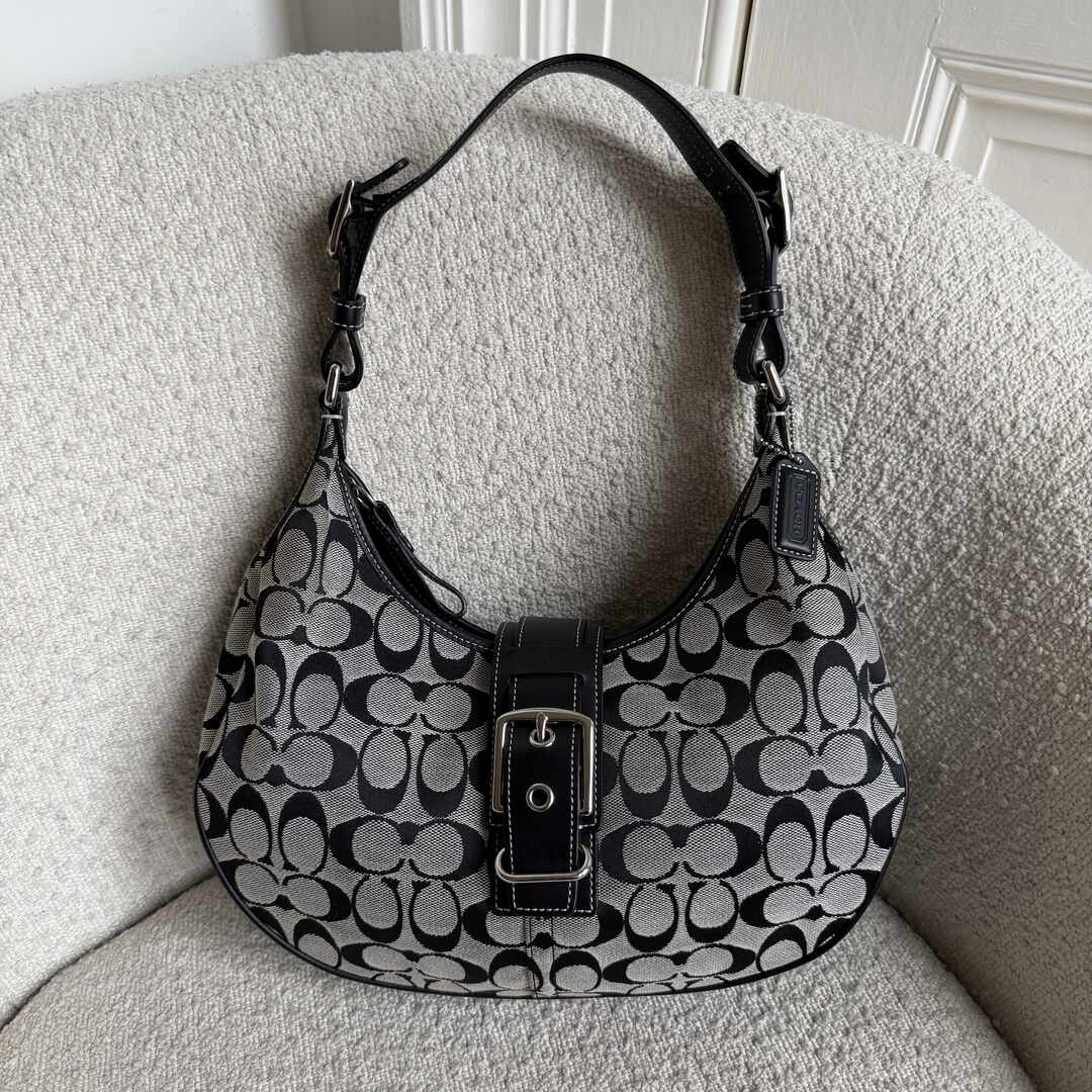 Coach Signature Hobo Buckle Black Shoulder Bag