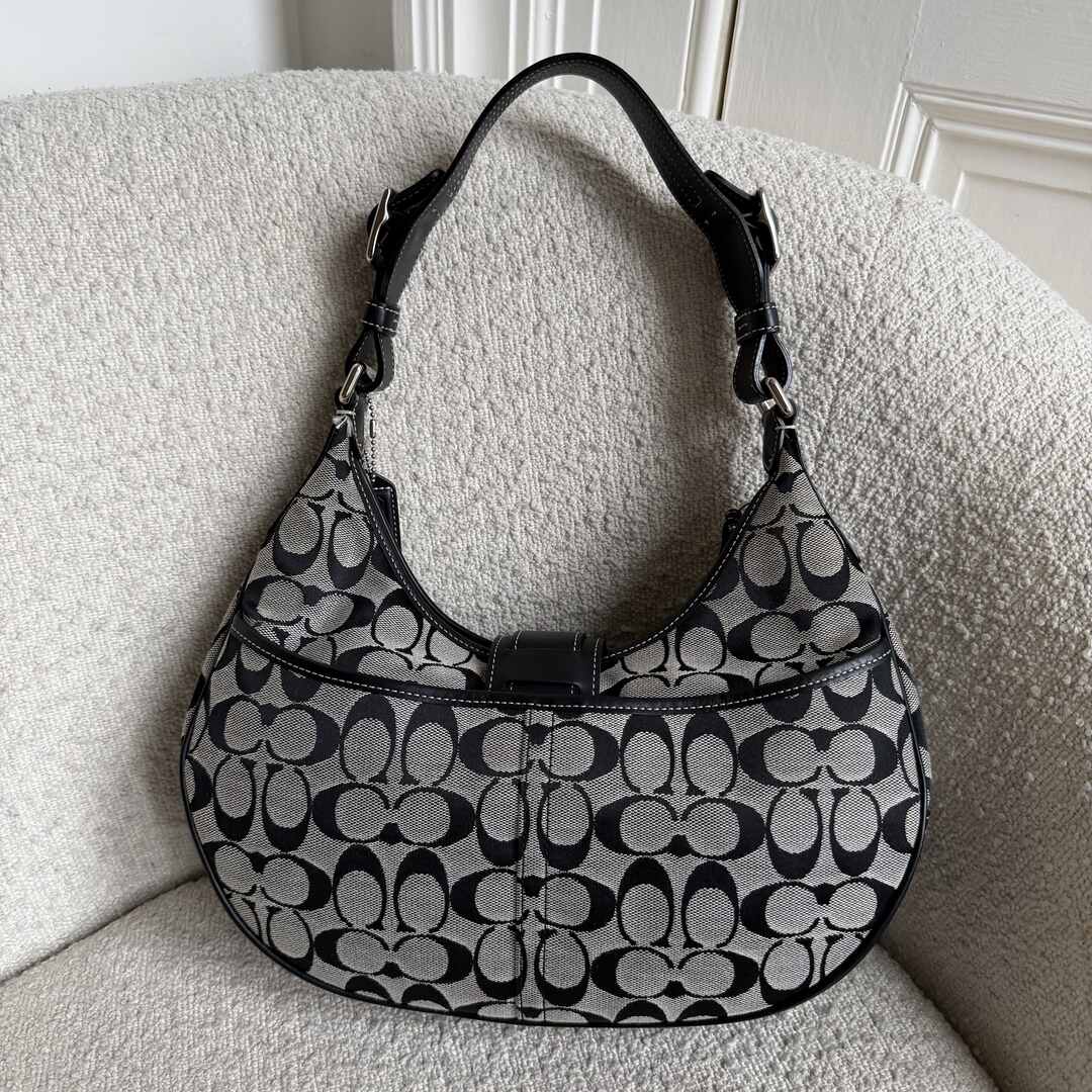 Coach Signature Hobo Buckle Black Shoulder Bag