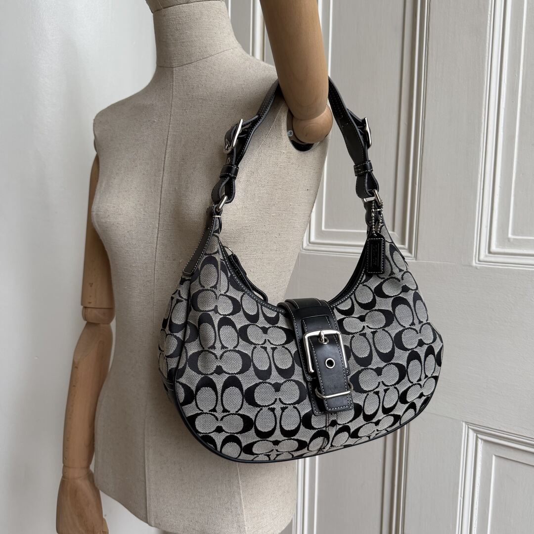 Coach Signature Hobo Buckle Black Shoulder Bag
