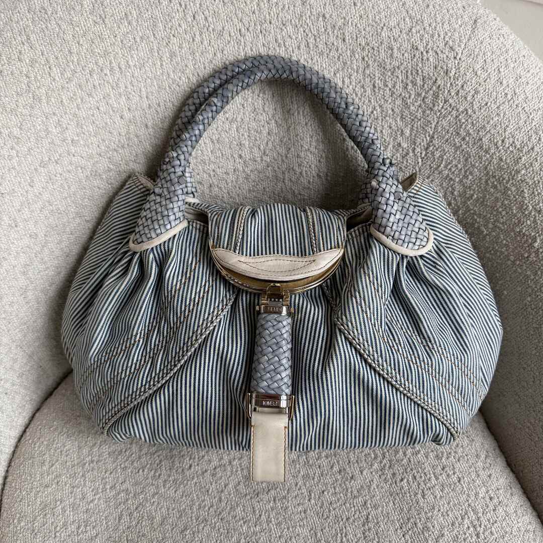 Fendi Spy Denim Striped Blue Handbag
