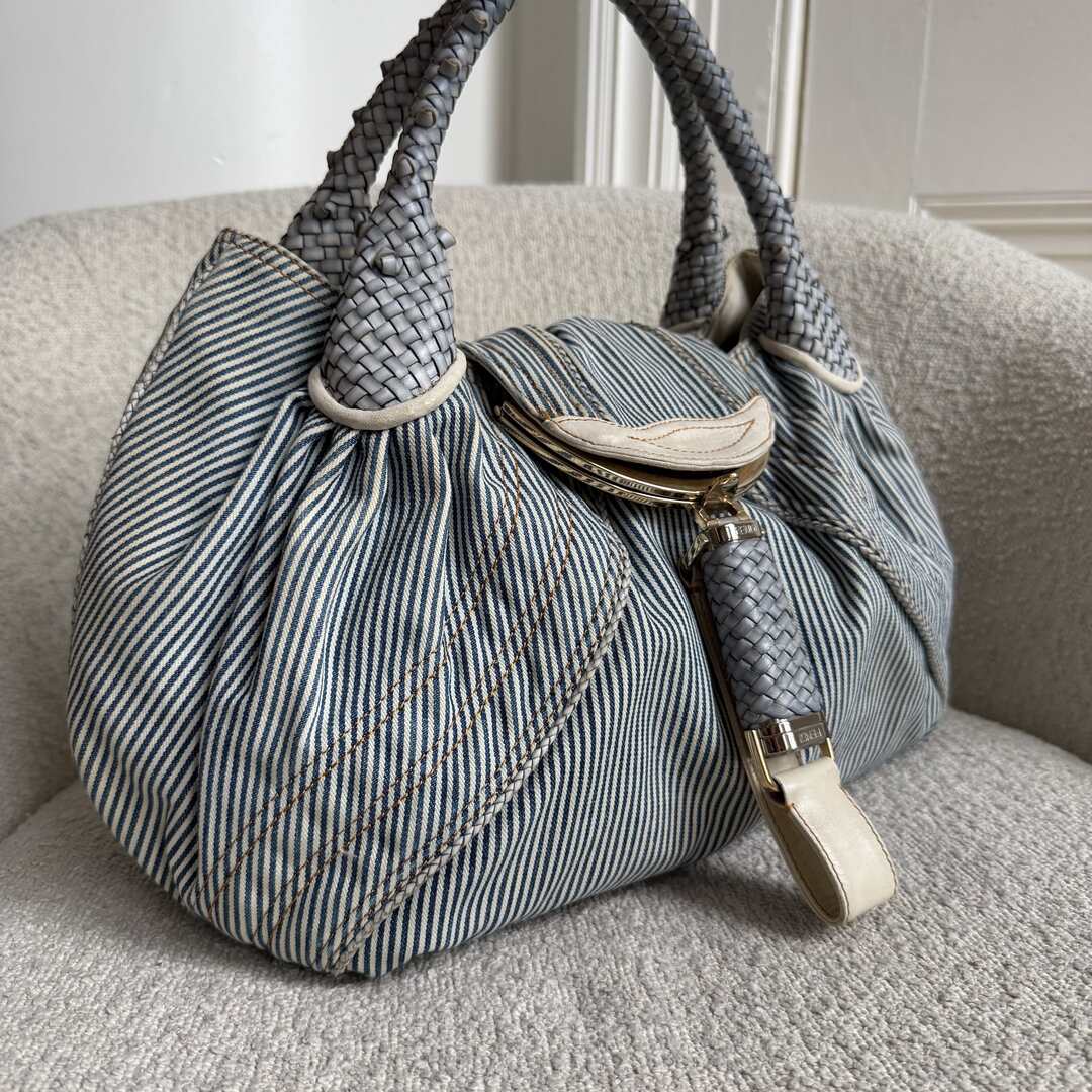 Fendi Spy Denim Striped Blue Handbag