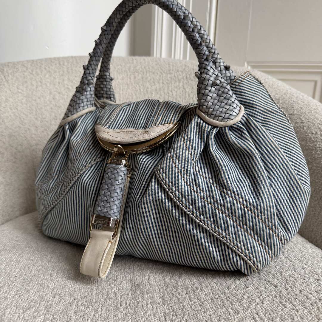 Fendi Spy Denim Striped Blue Handbag