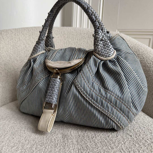 Fendi Spy Denim Striped Blue Handbag