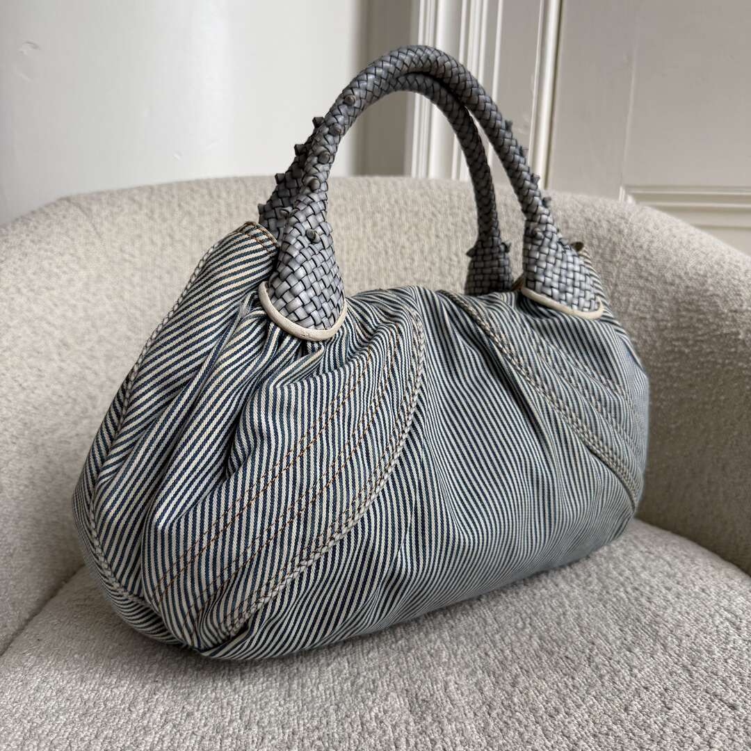Fendi Spy Denim Striped Blue Handbag