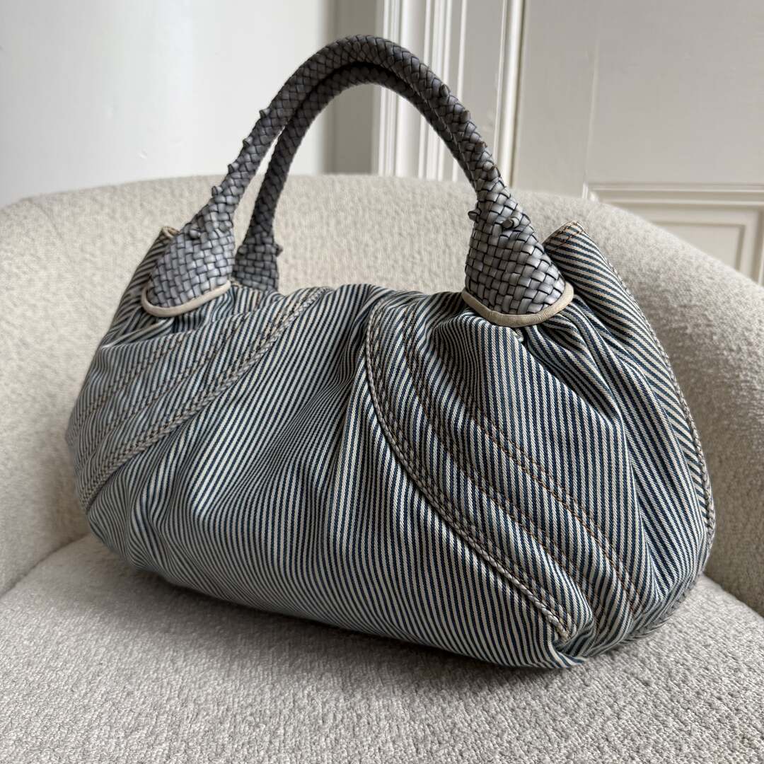 Fendi Spy Denim Striped Blue Handbag