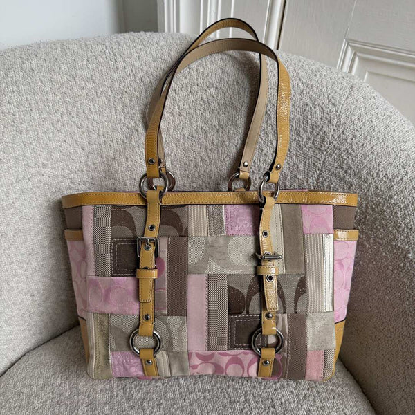 Coach Signature Patchwork Pink Tote Bag