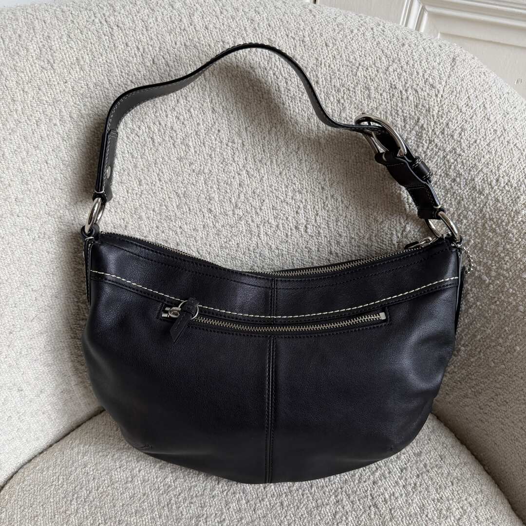 Coach Croissant Black Leather Shoulder Bag